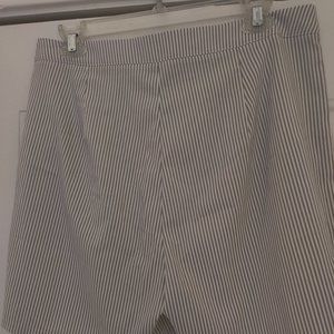 PLT tailored gray/white pinstripe shorts.